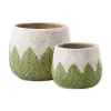 GREEK LEAF CEMENT FLOWER POT SET/2
