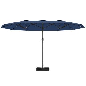 Garden Parasol 14.4ft Double-Sided Sun Umbrella With Base, Patio Parasol With LED Solar Lights, Navy Blue