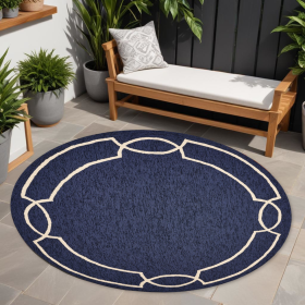 7' Round Blue Round Indoor Outdoor Area Rug