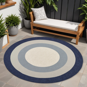 7' Round Navy Blue Round Indoor Outdoor Area Rug