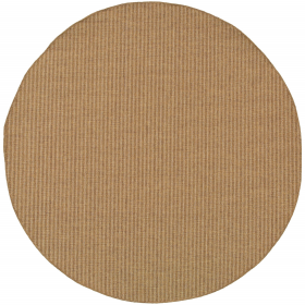 8' X 8' Tan Round Striped Stain Resistant Indoor Outdoor Area Rug