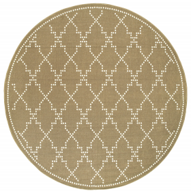 8' X 8' Tan Round Geometric Stain Resistant Indoor Outdoor Area Rug