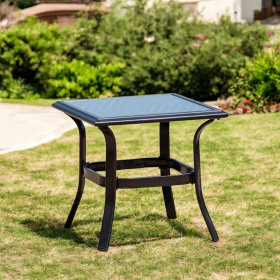 21" Black Metal Glass And Faux Wicker Outdoor Side Table