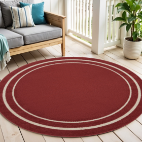 6' Red And Ivory Round Indoor Outdoor Area Rug
