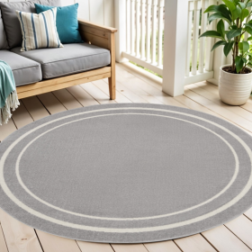 6' Gray And Ivory Round Indoor Outdoor Area Rug