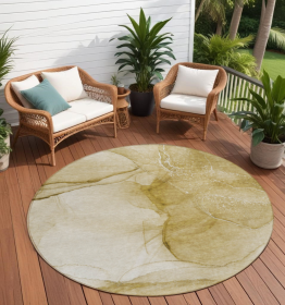 8' Round Beige Round Abstract Washable Non Skid Indoor Outdoor Area Rug