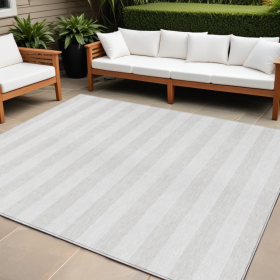 9' X 12' Ivory Striped Washable Indoor Outdoor Area Rug