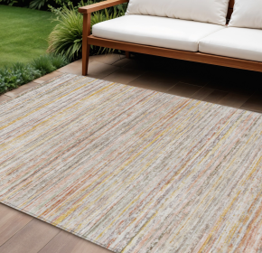 10' X 14' Terra Cotta Striped Washable Indoor Outdoor Area Rug