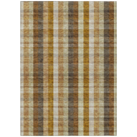 10' X 14' Wheat Ivory And Brown Plaid Washable Indoor Outdoor Area Rug
