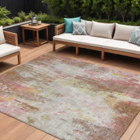 10' X 14' Tan Mauve And Ivory Abstract Washable Indoor Outdoor Area Rug
