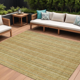 10' X 14' Wheat Gold And Beige Striped Washable Indoor Outdoor Area Rug