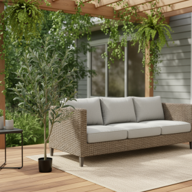 Artificial Olive In Cylindrical Black Cement Pot