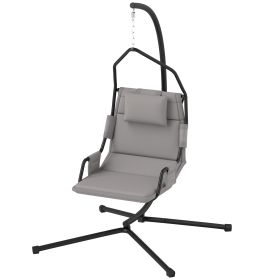 Hammock Chair With Stand And PA Coating Cushion, Hanging Swing Chair With Steel Frame For Indoor And Outdoor, Gray