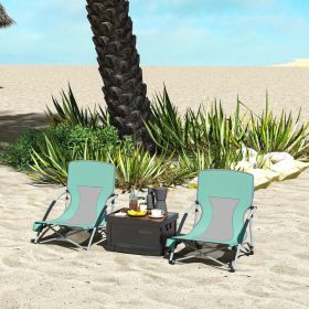 Set Of 2 Folding Beach Chairs With Mesh Back, Carry Bag And Cup Holder For Outdoor Camping Lawn Sports Picnic Turquoise