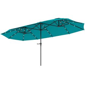 13ft Double-Sided Market Umbrella, Large Patio Umbrella With Solar Lights, Crank Handle For Garden, Pool, Yard, Blue