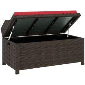 Outsunny Outdoor Wicker Storage Bench with Storage & Cushion, Red