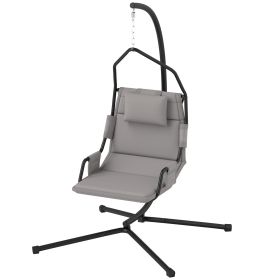 Outsunny Hammock Chair with Stand and PA Coating Cushion, Hanging Swing Chair with Steel Frame for Indoor and Outdoor, Gray