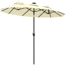 Outsunny Double-sided Patio Umbrella, 9.7' Outdoor Umbrella with Tilt and Crank, LED Solar Light and 12 Ribs, Cream White