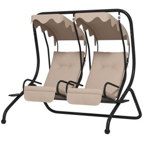 Outsunny 2-Seater Outdoor Porch Swing with Canopy, Patio Swing Chair for Garden, Poolside, Backyard, Beige