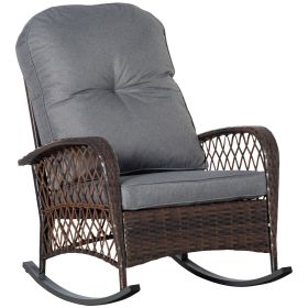 Outsunny Patio Wicker Rocking Chair with Thick Cushions Outdoor Garden Rocker Gray