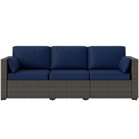 Outsunny Patio Couch PE Wicker Deep Seating Outdoor Sofa with Removable Cushions, 3 Seater Rattan Sofa, Outdoor Furniture for Balcony, Deck
