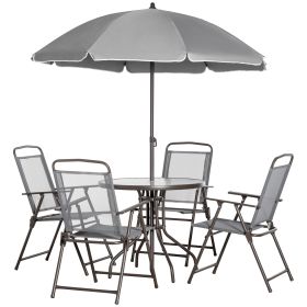Outsunny Garden Soiree: 6-Piece Gray Patio Dining Set with Umbrella & Glass Table