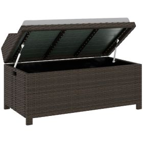 Outsunny Outdoor Wicker Storage Bench with Storage & Cushion, Gray