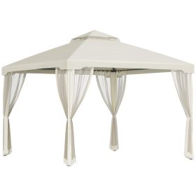 Outsunny 9 6x9 6 Gazebo with Sides 2 Tier Vented Roof Netting Drainage Holes Mosquito Netting for Patio Party Cream White