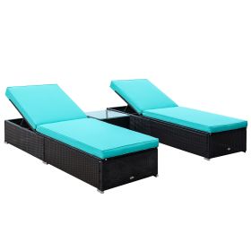 Outsunny Outdoor Lounge Chair Set 2PC with Adjustable Backrest Cushions Table Rattan Turquoise Pool Side