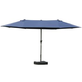 Outsunny Patio Umbrella 15' Steel Rectangular Outdoor Double Sided Market with base, UV Sun Protection & Easy Crank for Deck Pool Patio, Dark Blu