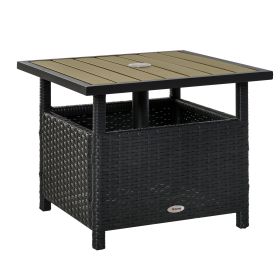 Outsunny 22" Steel PE Rattan Wicker Outdoor Patio Accent Table with Umbrella Hole Brown