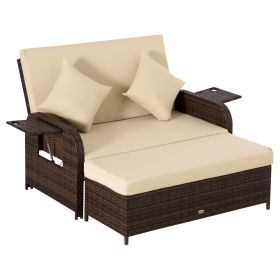 Outsunny Patio Wicker Sofa Set 2 Seater Outdoor Rattan Lounge with Storage Footstool Side Tables