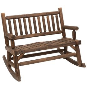 Outsunny Sturdy Rocking Loveseat: Wooden Log Design, Wide Curved Walnut Seats for Backyard Relaxation