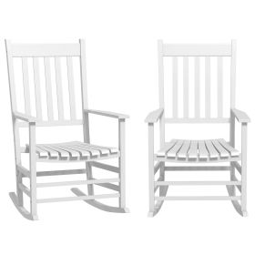 Outsunny 2 PCs Wooden Rocking Chair Set Outdoor Rockers with Curved Armrests High Back for Garden Balcony White