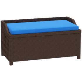 Outsunny Outdoor Wicker Storage Bench with Storage & Cushion, Blue