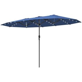 Outsunny Garden Parasol, Double-Sided Sun Umbrella with LED Solar Lights, Patio Parasol for Outdoor, Blue
