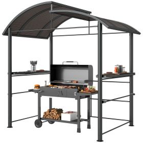 Outsunny Outdoor Grill Gazebo 8x5 with Vented PC Roof Side Shelves Canopy Shelter