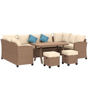 Outsunny Stylish Patio Suite: 6PC Woven PE Rattan Lounge Set with Cushions, Coffee Table | Sophisticated Outdoor Comfort.