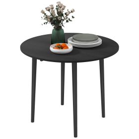 HOMCOM 35" Round Folding Dining Table Distressed Black Solid Wood Legs Drop Leaf for Kitchen Dining Room