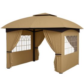 Outsunny 11' x 11' Outdoor Gazebo, Double Roof Patio Gazebo with Curtains, Church Windows, Galvanized Steel Frame, Beige