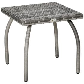Outsunny Rattan Wicker End Table All-Weather Side Table for Outdoor Garden Balcony Backyard Gray