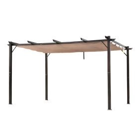 Outsunny 10x13 ft Aluminum Patio Pergola Outdoor Retractable Canopy Backyard Shade Shelter Brown