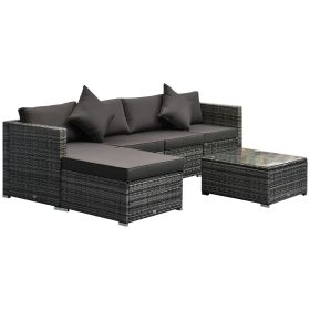 Outsunny 6PC Outdoor Rattan Sofa Set Charcoal Cushions Wicker Sectional Patio Furniture with Ottoman & Coffee Table