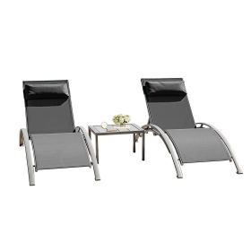 Pool Lounge Chairs Set of 3-Dark Grey (2 Lounge Chairs+1 Table)