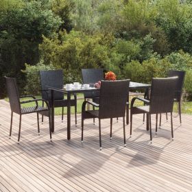 7 Piece Patio Dining Set Black Poly Rattan