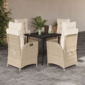 5 Piece Patio Dining Set with Cushions Beige Poly Rattan