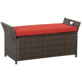 Outsunny 27 Gallon Patio Wicker Storage Bench, Outdoor PE Rattan Patio Furniture