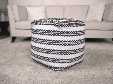 Lani Handcrafted Fabric Pouf, Natural with Black