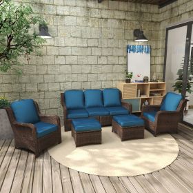 Patio Furniture Set Rattan Outdoor Sectional Conversation Sets 3-Seat Outdoor Couch,2 Single Chair and 2 Ottoman for Lawn, Balcony, Garden