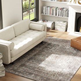 Machine Washable Area Rug 5x7, Non-Slip Traditional Floor Cover Foldable Carpet For Living Room, Dark Mixed-Brown